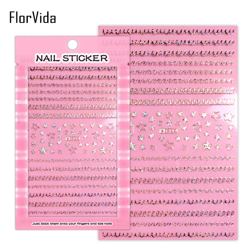 FlorVida F152 клей для ногтей Наклейка s на ногти дизайн драгоценных камней Кот узел линий белый черный Золотой F серии Стикер Маникюр - Color: F144 Golden