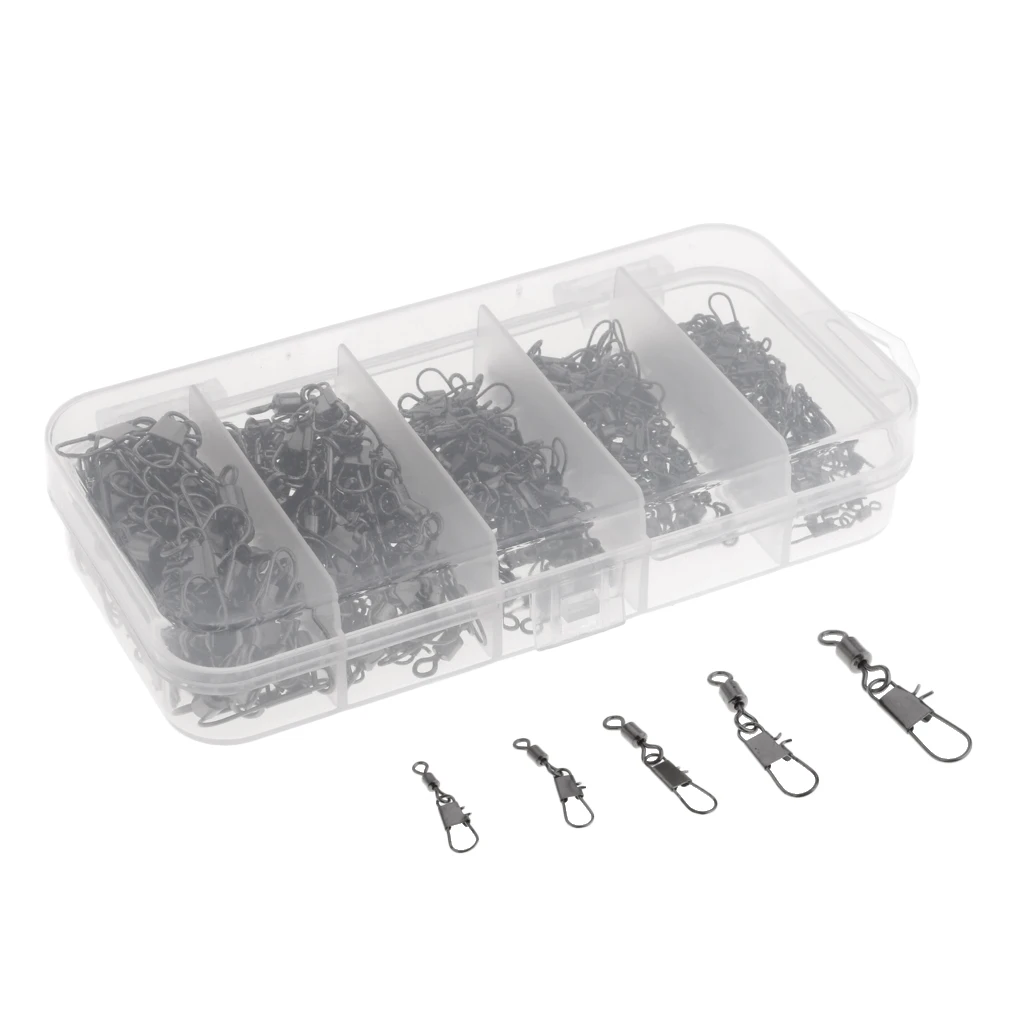 290pcs Fishing Swivel Snap Kit Lure Line Hook Connectors Fishing Tackle Box