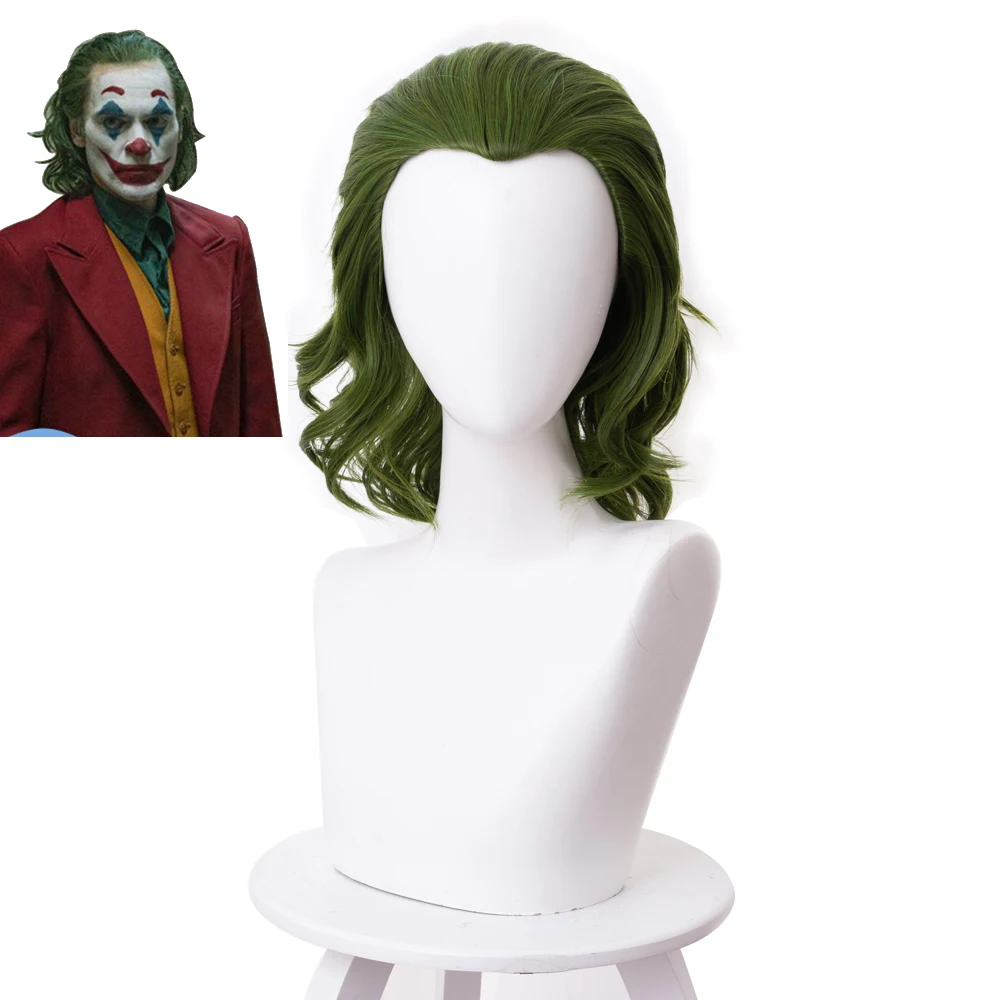 

2019 Joker Movie Clown Batman Joker Wig Cosplay Joaquin Phoenix Arthur Fleck Curly Green Synthetic Hair