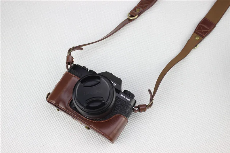 Роскошная сумка для камеры из искусственной кожи для Fujifilm Fuji XT100 XT-100 защитный чехол для корпуса с отверстием для батареи+ ремешок