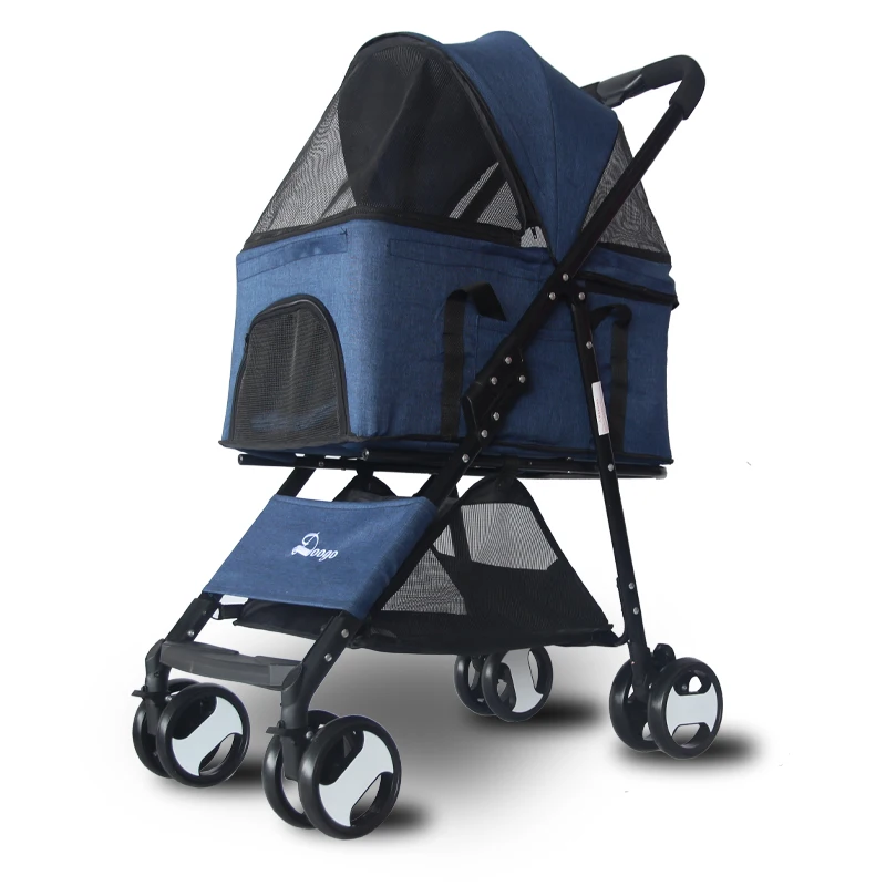 Pet Stroller Light Folding Folding Cart Cat Dog Teddy Nest Basket Outdoor Travel Supplies - Цвет: Черный