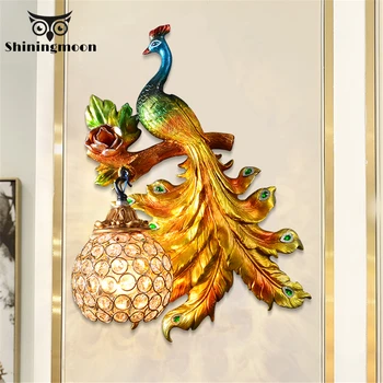 

Vintage Crystal Peacock LED Wall Lamp Modern Creative Living Room Lighting Industrial Indoor Home Decor Bedroom Wall Sconce Lamp