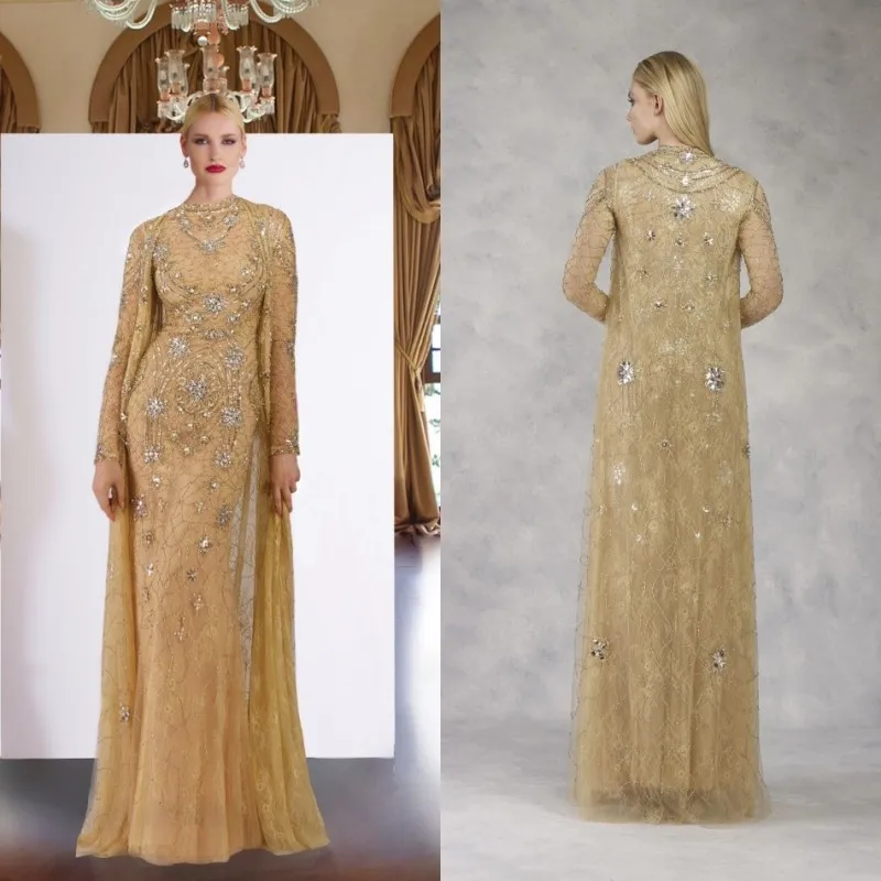 Gold Mother Of The Bride Dresses mother bride dresses Latest With Cape Lace Appliqued Beaded Mother Of The Groom Gowns Plus Size