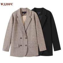 WJJDFC 2021 Autumn New Jacket Fashion Design Sense Nack Slit Profile Jacket Suit Ladies Retro 90s Office Lady Coat Aesthetics