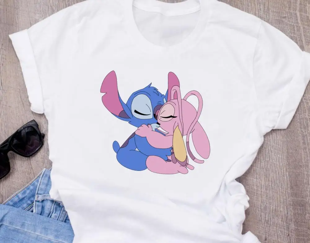 T-shirt Женская модная футболка с милым рисунком из мультфильма Disneys Lilo Stitch Harajuku Kawaii Футболка с принтом милые повседневные топы - Цвет: T-shirt