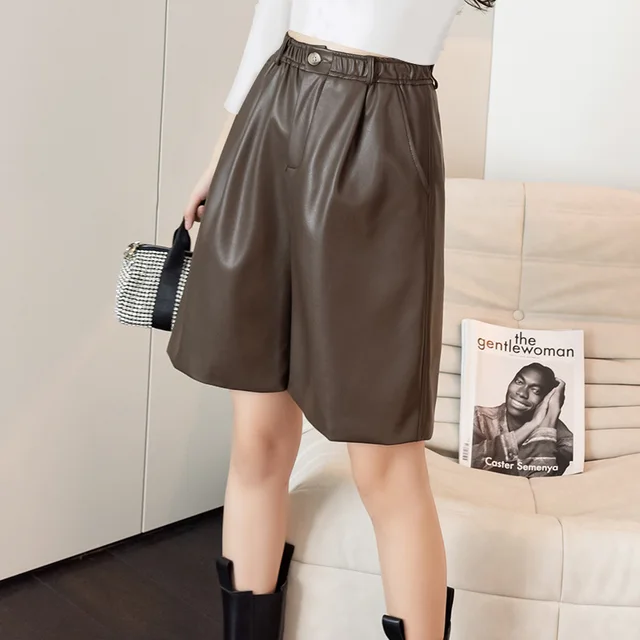 Leather Shorts Long Loose Knee length 