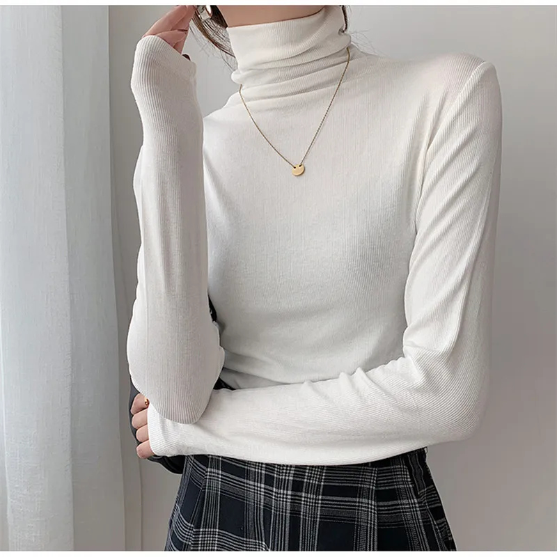 Suéteres de punto para mujer, jersey de cuello alto liso y conciso, elástico, elegante e informal, para oficina, Otoño, 2020