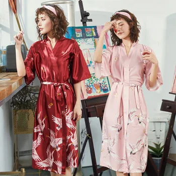 

2020 Silk Kimono Robe Bathrobe Women Satin Robe Silk Robes Night Sexy Robes Night Grow For Bridesmaid Summer Plus Size M-XXXL