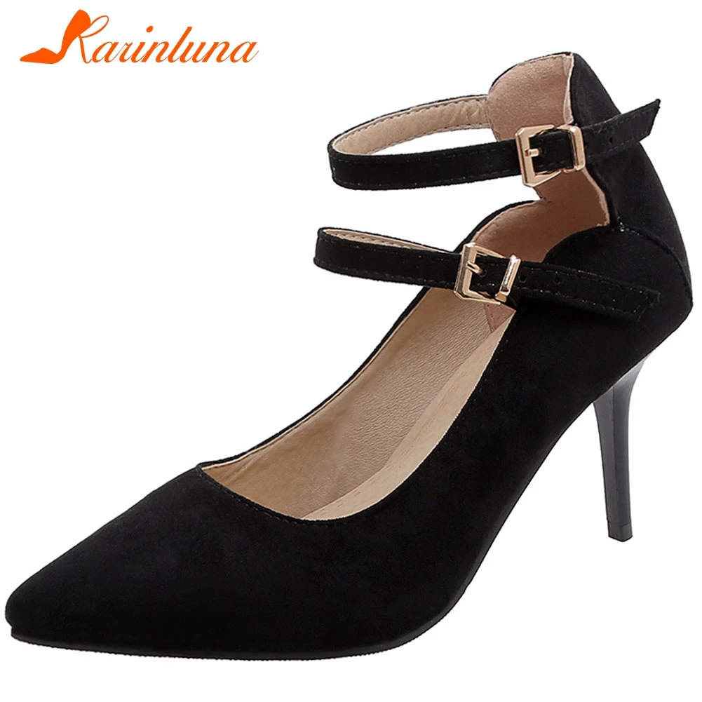 

Karinluna Hot Sale 2020 Plus Size 48 Thin High Heels Concise Pumps Woman Shoes Pointed Toe Buckle Strap Party Pumps Women