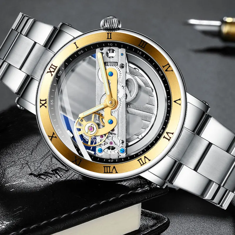 Роскошные Брендовые мужские механические часы FORSINING, Мужские автоматические часы со скелетом, спортивные наручные часы