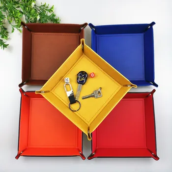 

Square PU Leather Foldable Storage Tray Key Wallet Coin Storage Box Creative Collapsible Rolling Board Game Storage Box