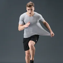Стиль, одежда для тренировок, короткий рукав, облегающие, для бега, баскетбола, тренировочные штаны, дышащие, эластичные, спортивные, быстросохнущие T