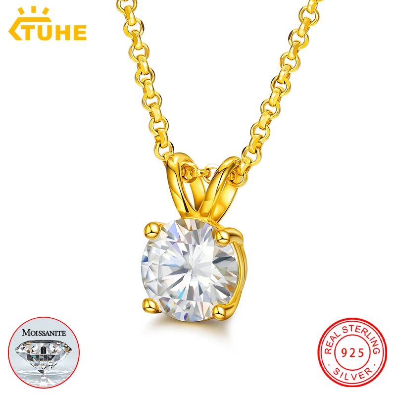

8mm Real 2CT D Color Moissanite Diamond Necklace Pendant 925 Sterling Silver Necklace For Women Chains Party Bridal Fine Jewelry