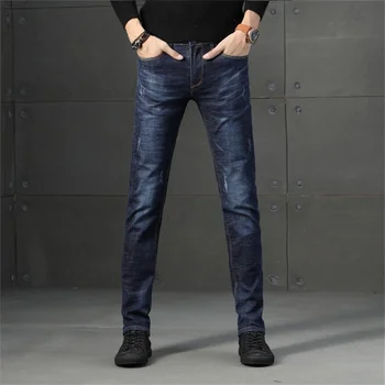 

Free Shipping Spring / Summer 2020 Men's Mid-Waisted Feet Jeans Stretch Slim-Fit Jeans