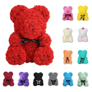 

Dropshiping Valentines Day Gift 25cm Red Rose Teddy Bear Rose Flower Artificial Decoration Christmas Gifts Women Valentines Gift