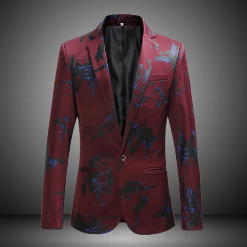 Wine red Мужские приталенные модные хлопковые блейзеры мужской пиджак высококачественные блейзеры с принтами мужские пальто свадебные Большие размеры S-6XL - Цвет: Wine red