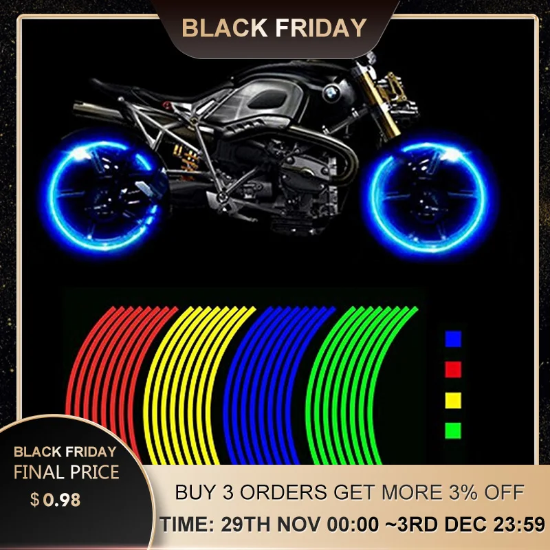 

Durable 16 17 18 inch Car Tires Reflective Decal Car Motorcycle Sticker Styling Wheel Hub Rim Stripe Waterproof Safety Reflector