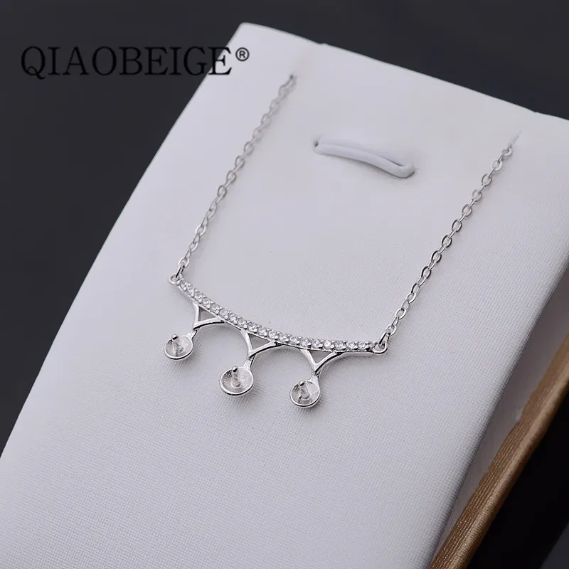 QIAOBEIGE три жемчуга diy аксессуар 925 стерлингового серебра ожерелье подвеска «сделай сам» жемчужные аксессуары для жемчужных Вечерние