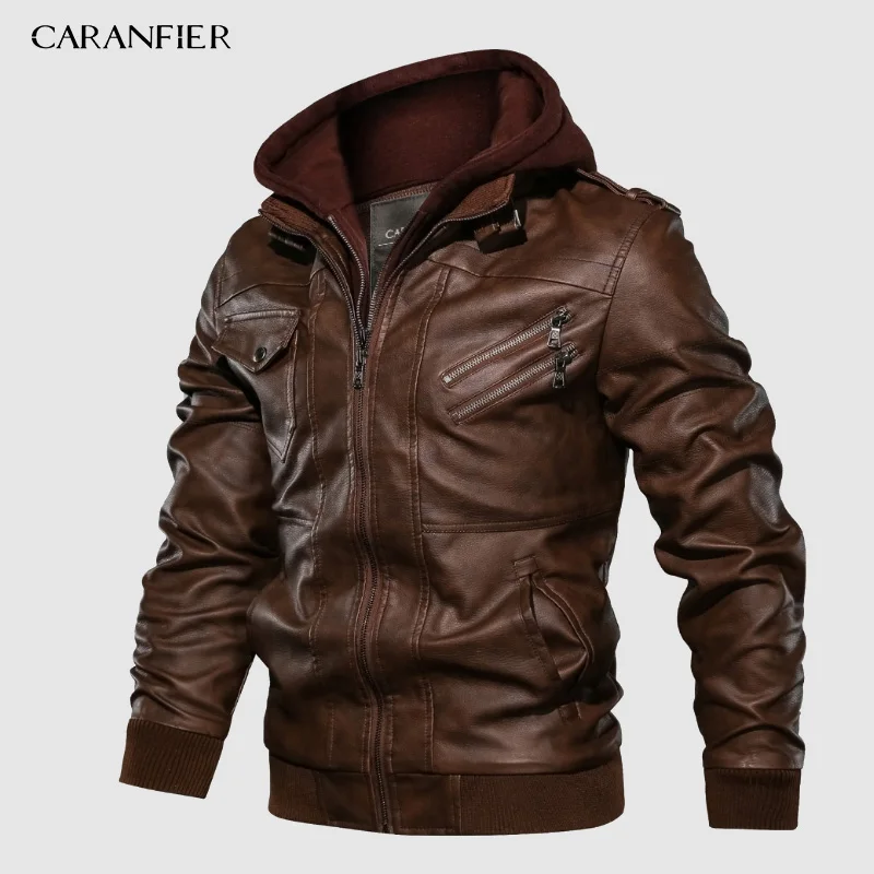 CARANFIER для мужчин s PU куртки с капюшоном мотоциклетная байкерская куртка из искусственной кожи мужские классические зимние куртки одежда европейский размер