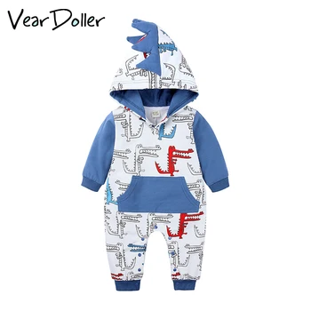 

VearDoller Baby Romper Cartoon Crocodile & Dinosaur & Unicorn Pattern Toddler Jumpsuit Autumn Long Sleeve Hooded Infant Romper