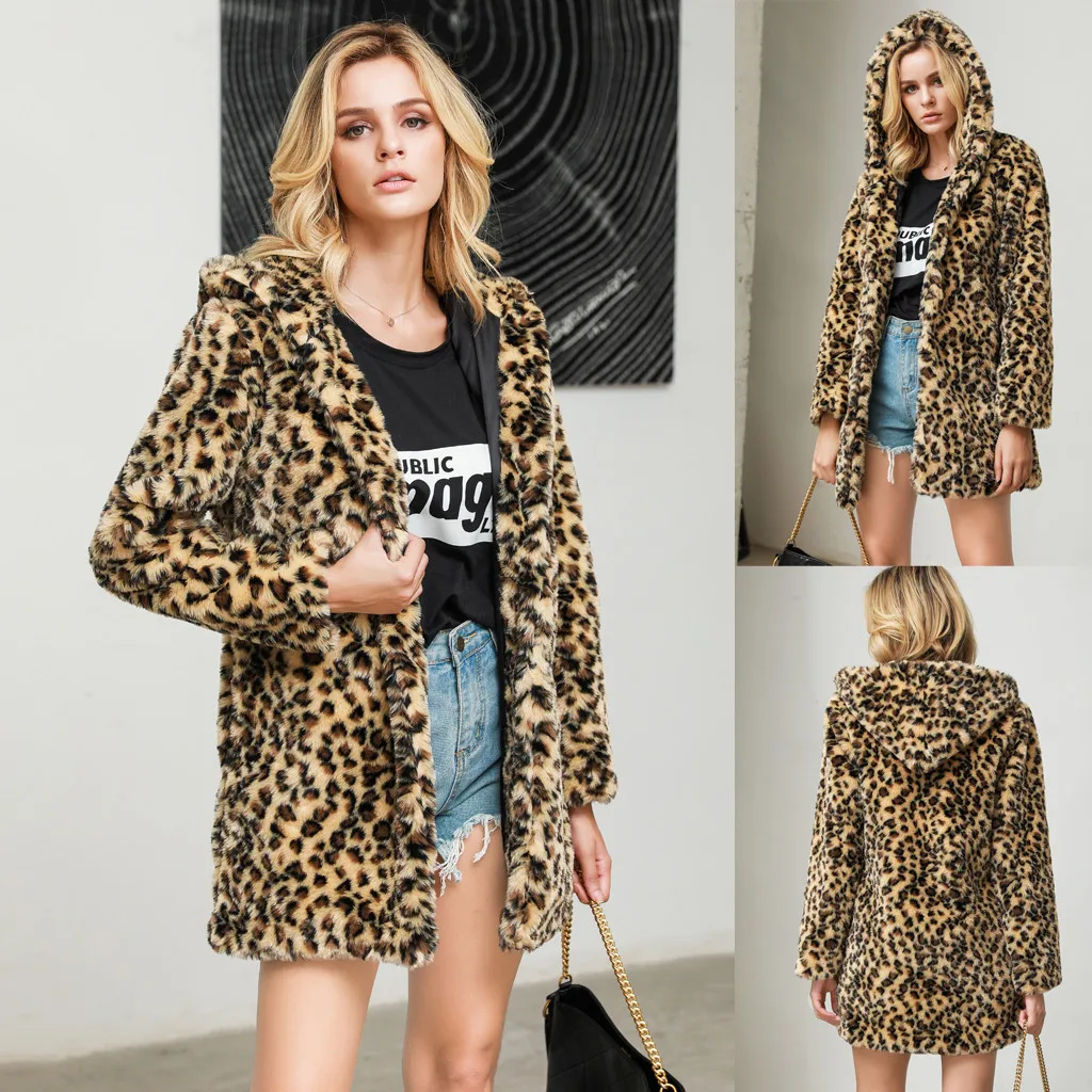 Зимнее пальто Женская куртка верхняя одежда из искусственного меха теплое флисовое пальто уличная одежда с животным принтом женский кардиган леопардовая верхняя одежда осень