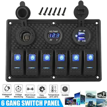 

Waterproof 6 Gang Marine Boat Rocker Switch Panel with Fuse 4.2A Dual USB Slot Socket Digital Voltage Display Control Panel