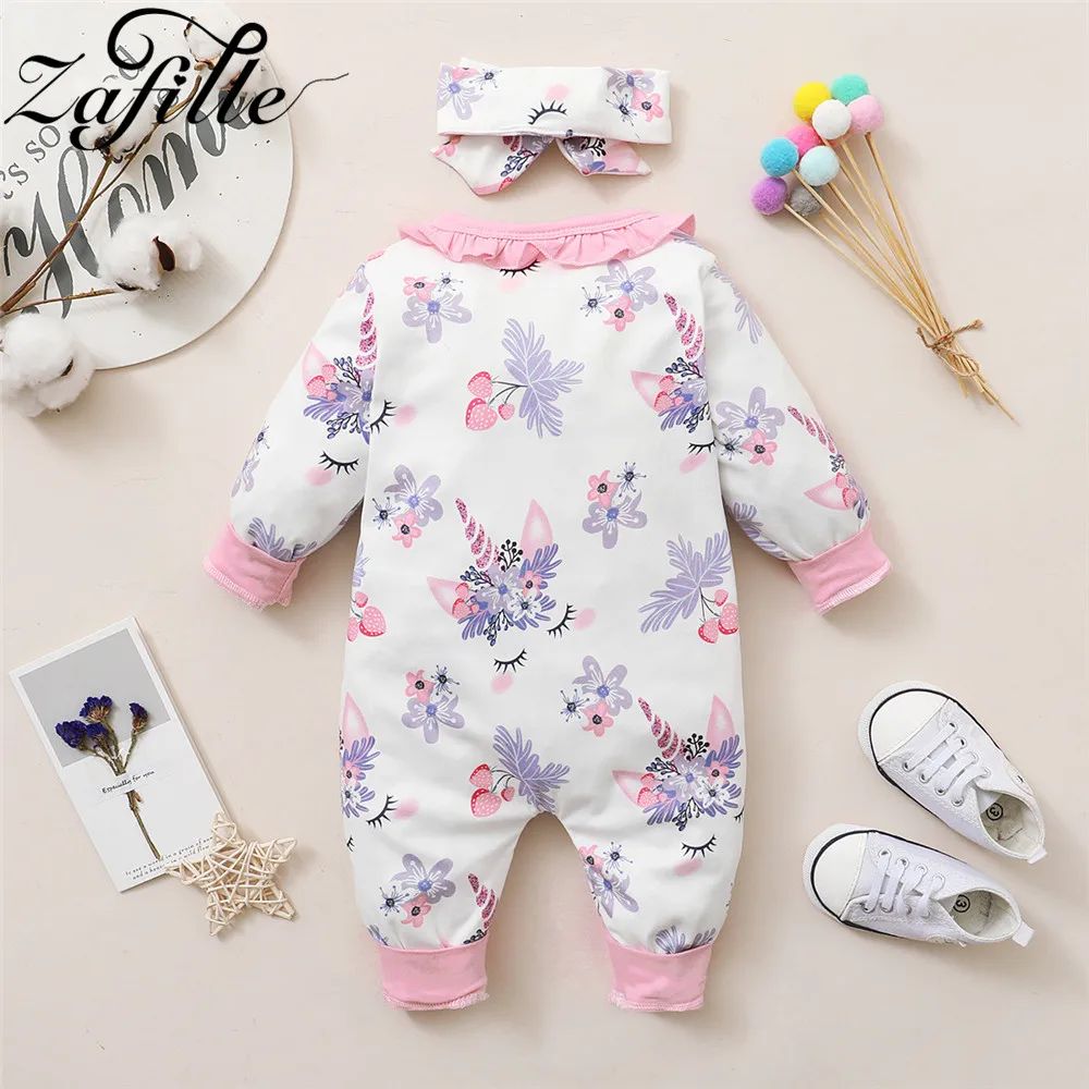 Baby Bodysuits classic ZAFILLE Floral Clothes For Newborns Girl Long Sleeve Baby Romper Ruffles Jumpsuit For Kids and Headband Baby Girl Winter Clothes coloured baby bodysuits