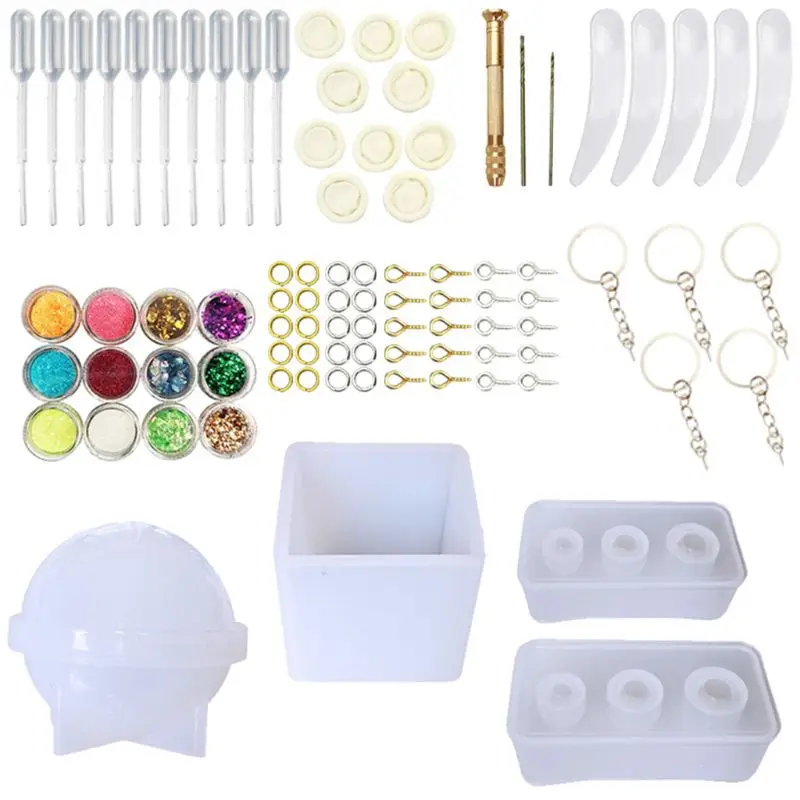 

DIY Sphere Square Mold Set Manual Epoxy Silicone Molds Glitter Powder Sequin T4MD