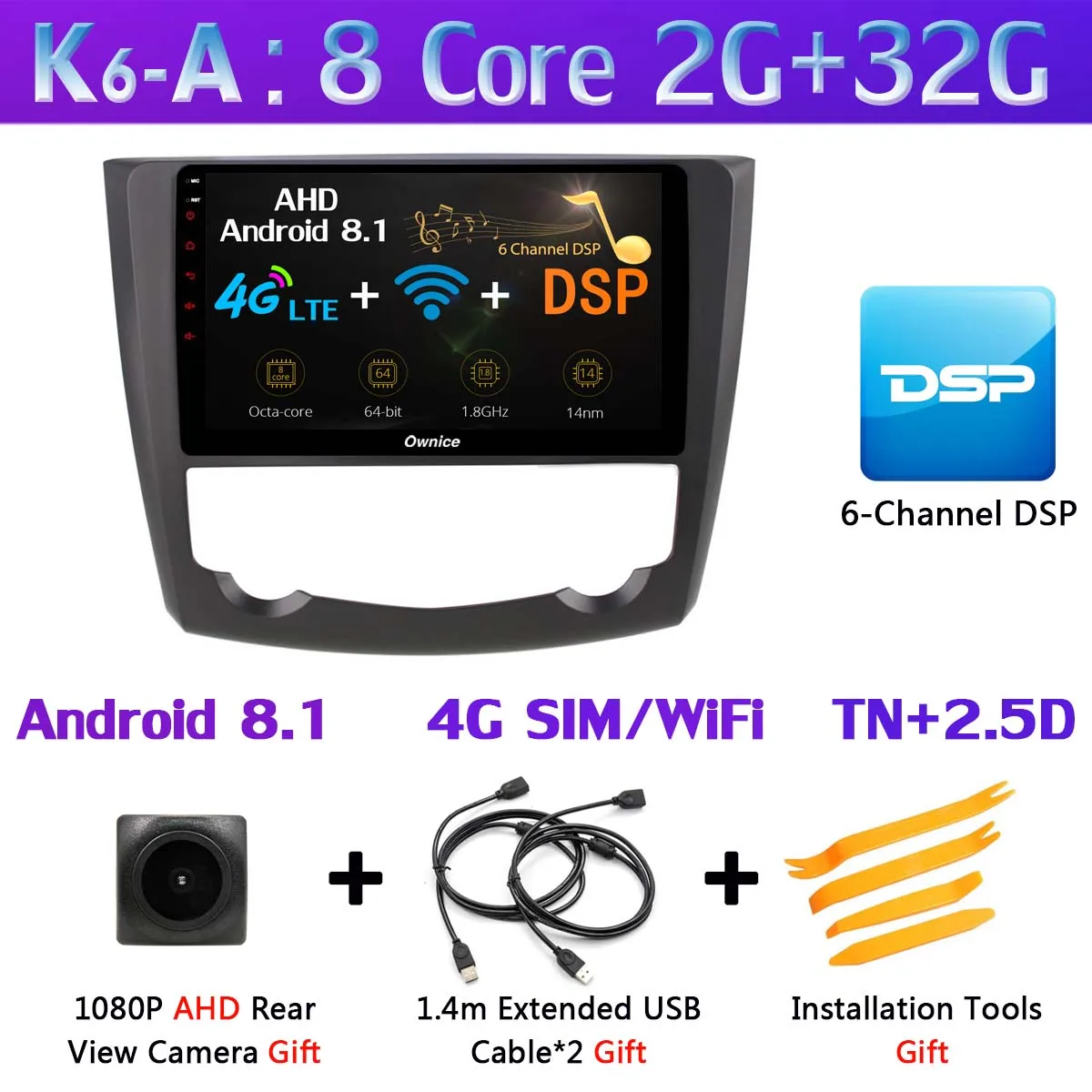 K6-A 360 ° панорамный 4 × камера 4G WiFi Android 9,0 4G+ 64G DSP CarPlay Автомобильный плеер для Renault Kadjar gps радио - Цвет: K6-A