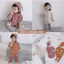 Детский осенний комплект из трех предметов: пальто с длинными рукавами+ шапка+ короткие штаны костюм для отдыха из хлопка и конопли комплект одежды для малышей