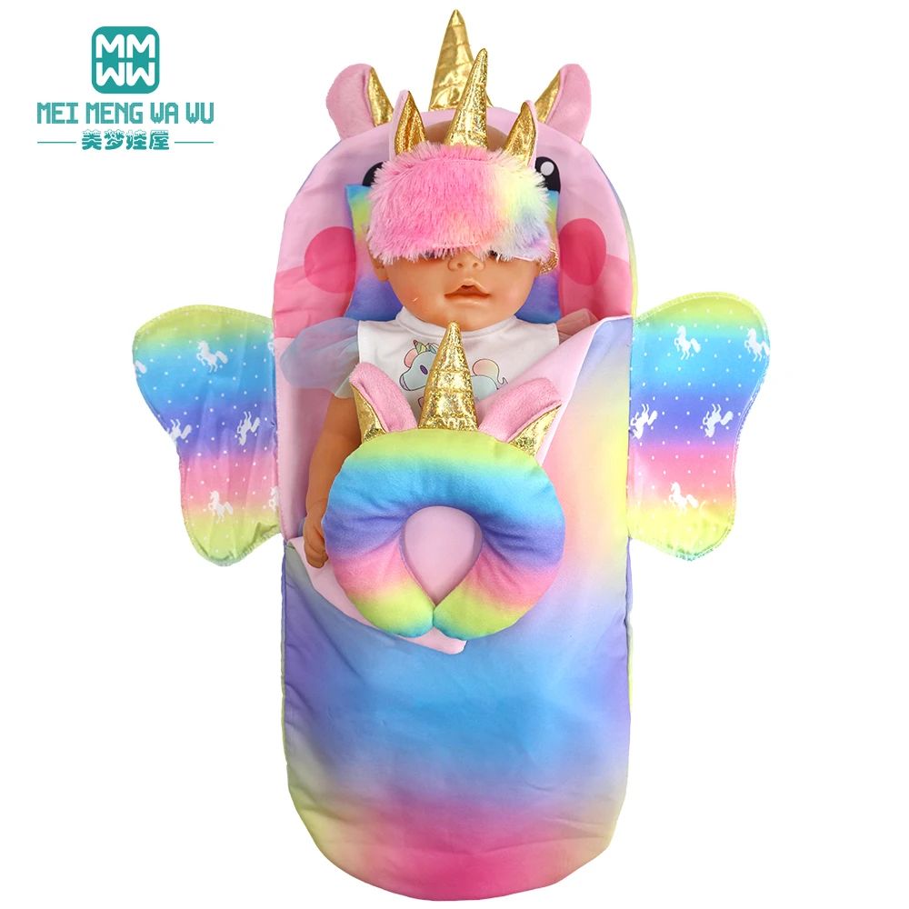 Fits 12-18 inch Baby New Born dolls accessories Four-piece suit Sleeping bags, pillows, eye masks, U-shaped pillows
