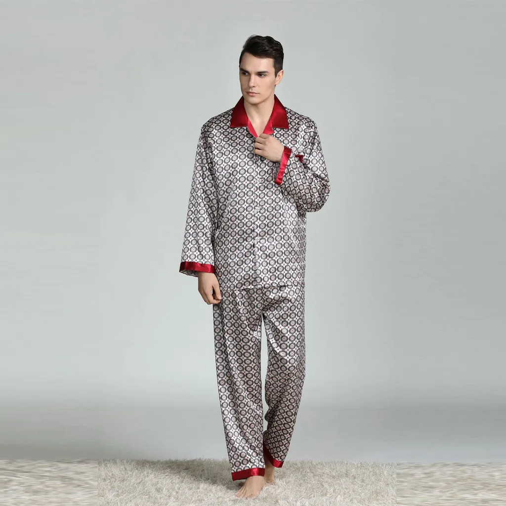JAYCOSIN, Мужская пижама, Шелковый пижамный комплект, мужские пижамы, шелковая пижама, Мужская сексуальная мягкая уютная атласная ночная рубашка, домашняя одежда для сна