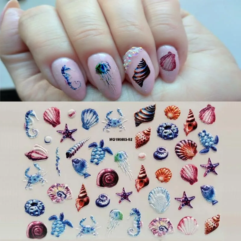 1 шт. 3D гравировальная наклейка для ногтей с морским блеском акриловая наклейка для ногтей тисненая цветочная вода украшение для ногтей - Цвет: NO02