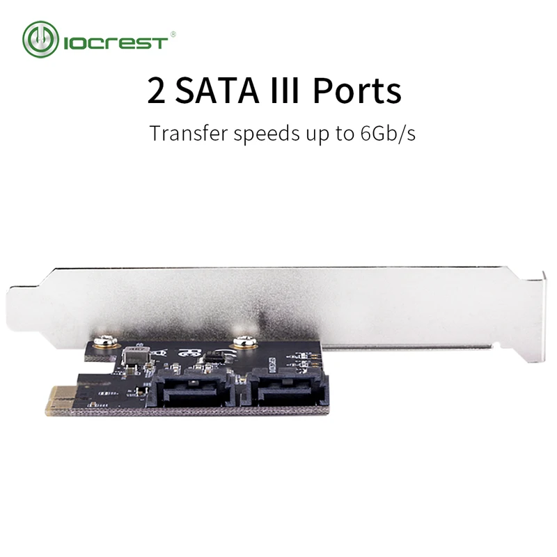 IOCREST PCIe 3,0 Gen3 x1 на 2 порта SATAIII 6 ГБ/сек. контроллер карты расширения можно подключить 2 sata ssd