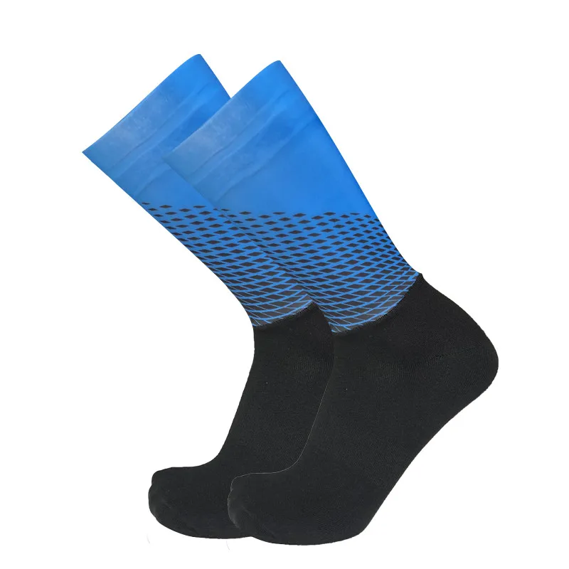 New Anti Slip Cycling Socks Men Women Road Bicycle Socks Outdoor Brand Racing Bike Compression Sport Socks Calcetines Ciclismo - Цвет: Синий