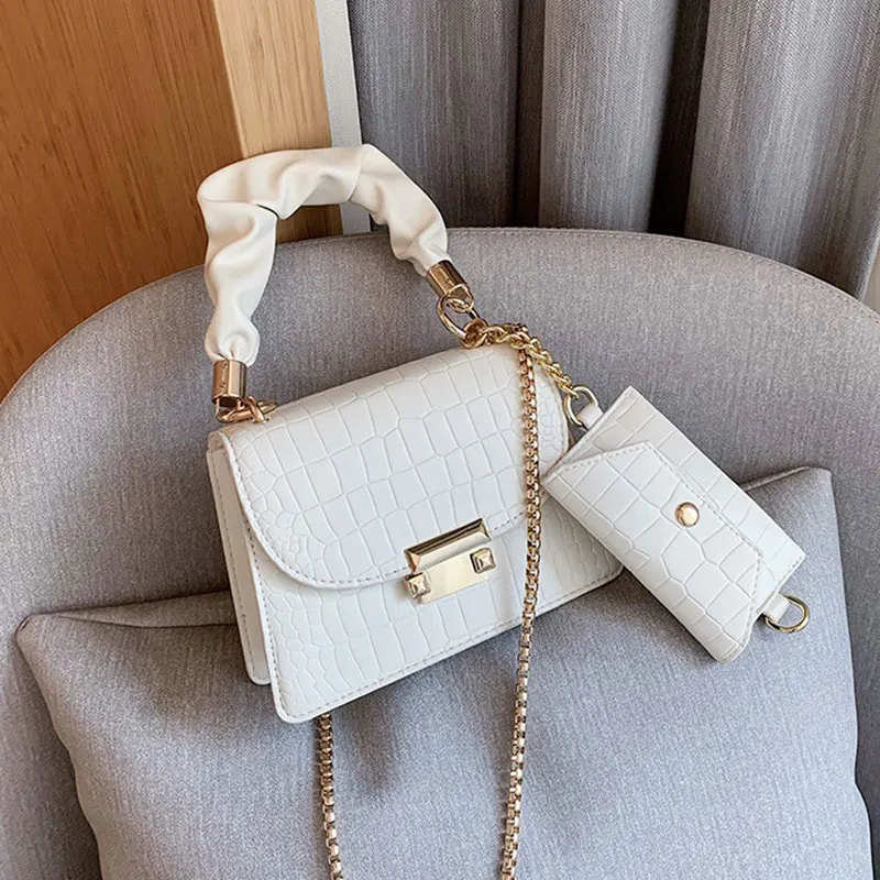 

Fashion Small Stone Pattern Chain Shoulder Bags For Women New 2020 Trend White Designer Handbag Totes With Coin Purse Female