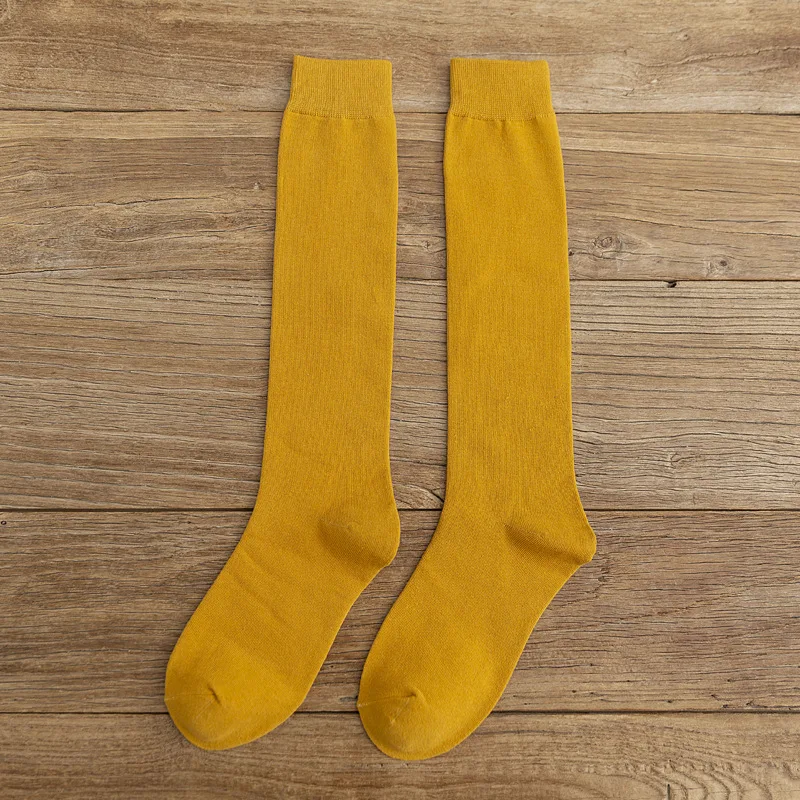 Высокие эластичные женские носки в стиле Харадзюку; уличные носки в консервативном стиле; однотонные дышащие носки из смешанного хлопка с сутуляцией для кроссовок; европейские размеры 33-44 - Цвет: Yellow
