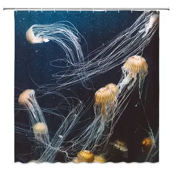 

Jellyfish Shower Curtain Marine Animal in Deep Water Aquarium Life Nautical Decor Ocean Theme Bathroom Decoration Sets Fabric