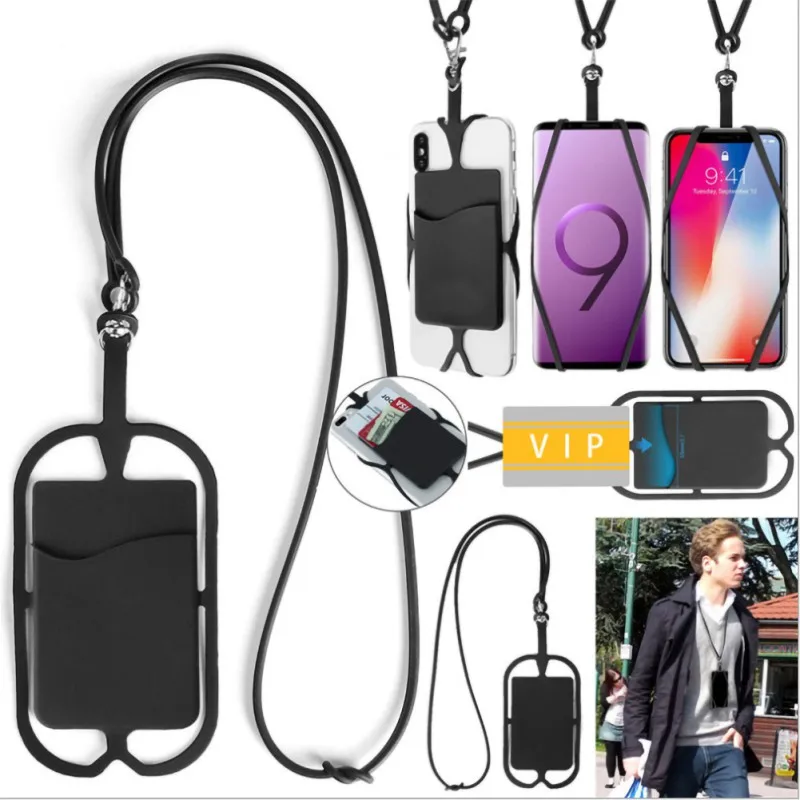 

Universal Silicone Phone Lanyard Holder With Card Pocket Comfortable Neck Strap For All Smart Phones!