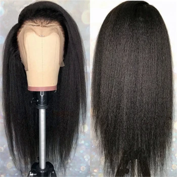 

Kinky Straight 13x4 Lace Front Human Hair Wigs For Black Women Yaki Human Hair 28 30 Inch Brazilian Frontal Glueless Pre Plucked