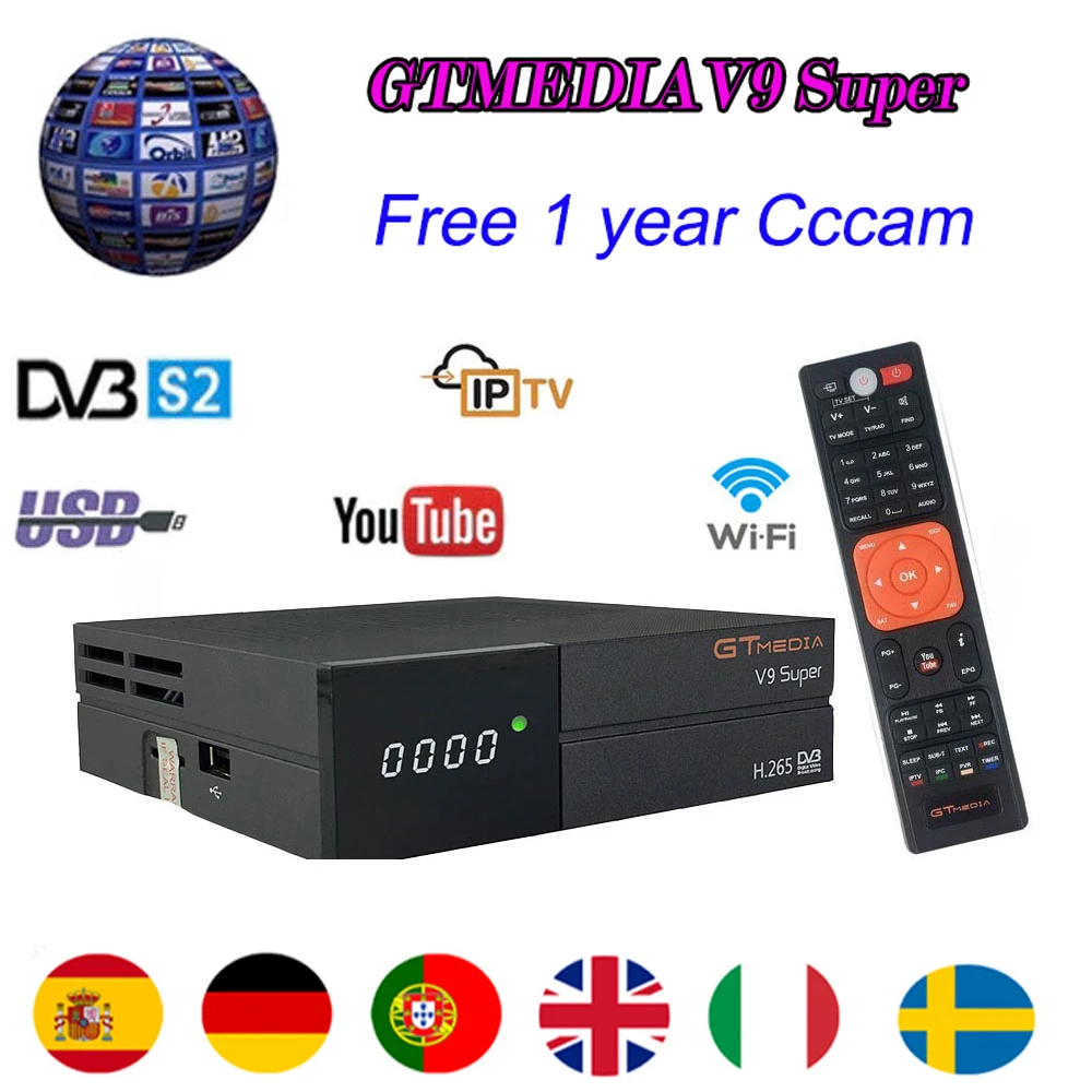 

Satellite TV Receiver GTMEDIA V9 Super HD DVB-S2 Complian Receptor Support Europe Cline for Spain