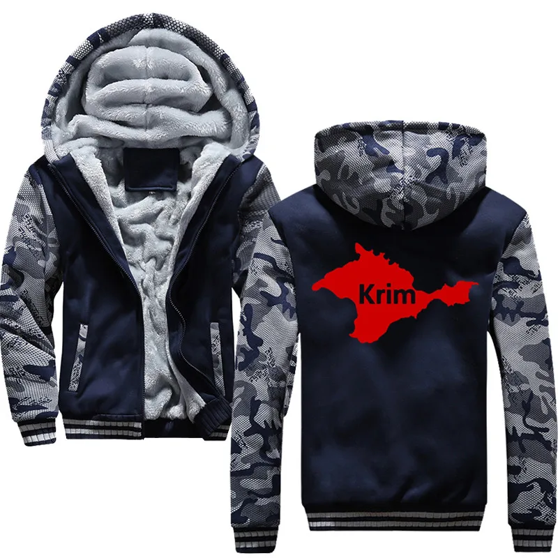 Navy blue Модные толстовки с принтом; толстовки с капюшоном в форме карты Крыма; повседневные теплые толстовки с капюшоном; мужской утепленный спортивный костюм; куртка - Цвет: Navy blue