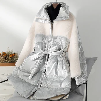 

Real Fur Coat Female Winter Duck Down Jacket Women Vintage Long Sheep Shearing Jacket Thick Warm Wool Down Coat Hiver 916