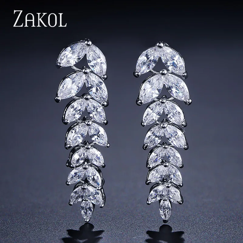ZAKOL Brand Fashion Charm AAA Cubic Zircon Multicolor Salix Leaf Pendant Earrings For Women Wedding Party Jewelry Gift FSEP040 | Украшения