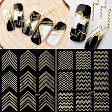

1 Sheet New Vintage Gold Metal Foil Decal 3D Stereoscopic Geometric Letter Lines Stripe Designs Nail Stickers Decorations