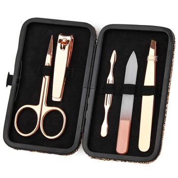 

5Pcs Pedicure Dead Skin Stainless Steel with Case Travel Tweezers Remover Nail Care Cleaning File Clippers Tools Manicure Set
