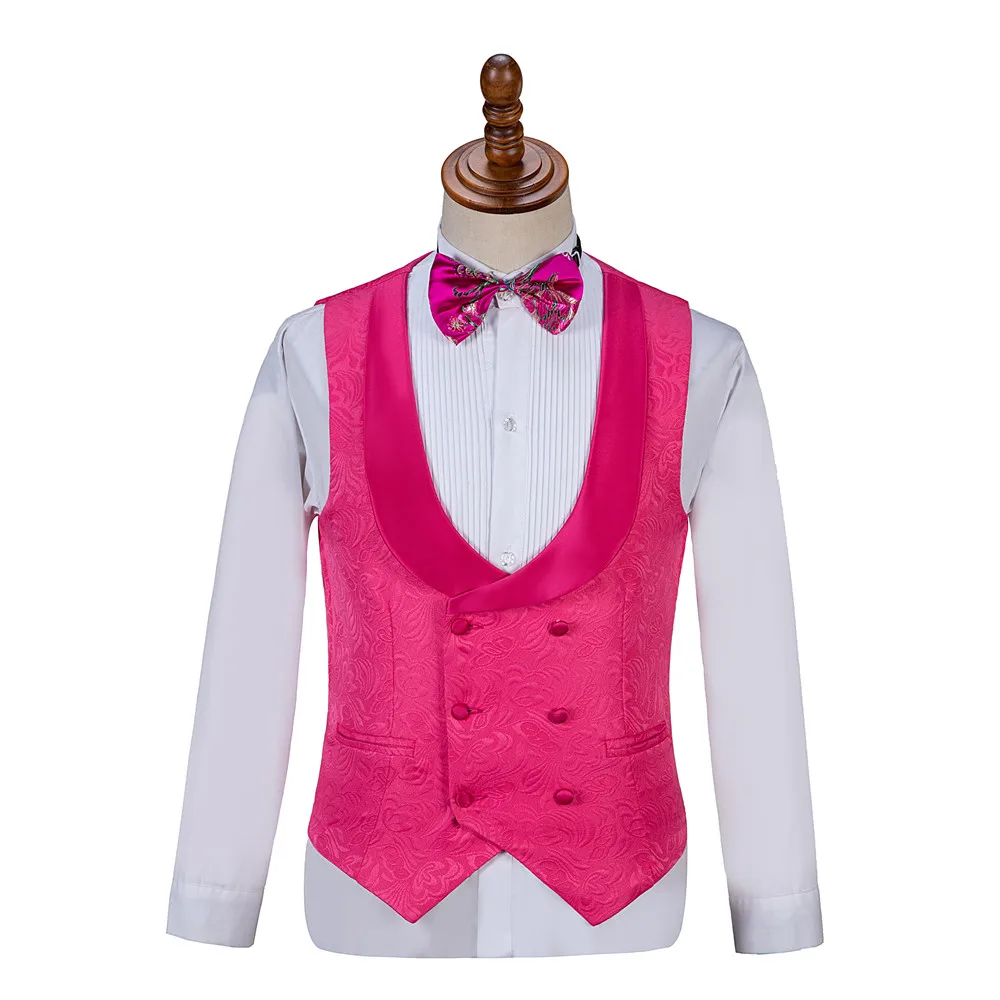Gwenhwyfar Men's Classic Party Wedding Vest Fashion Purple Navy Red Hot pink Paisley Waistcoat Double Breasted Shawl Lapel Vest