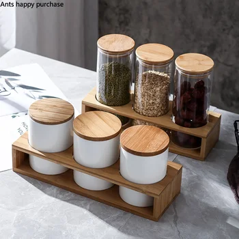 

Nordic Kitchen Glass Sealed Can Suit Household Living Room Ceramics Coffee Tea Miscellaneous Grains Seasoning Storage Jar