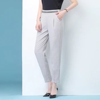 

Women Pencil Pants Summer Cotton Linen Ladies Office Trousers Casual Female Slim Bodycon Pants Elastic Pantalones Mujer