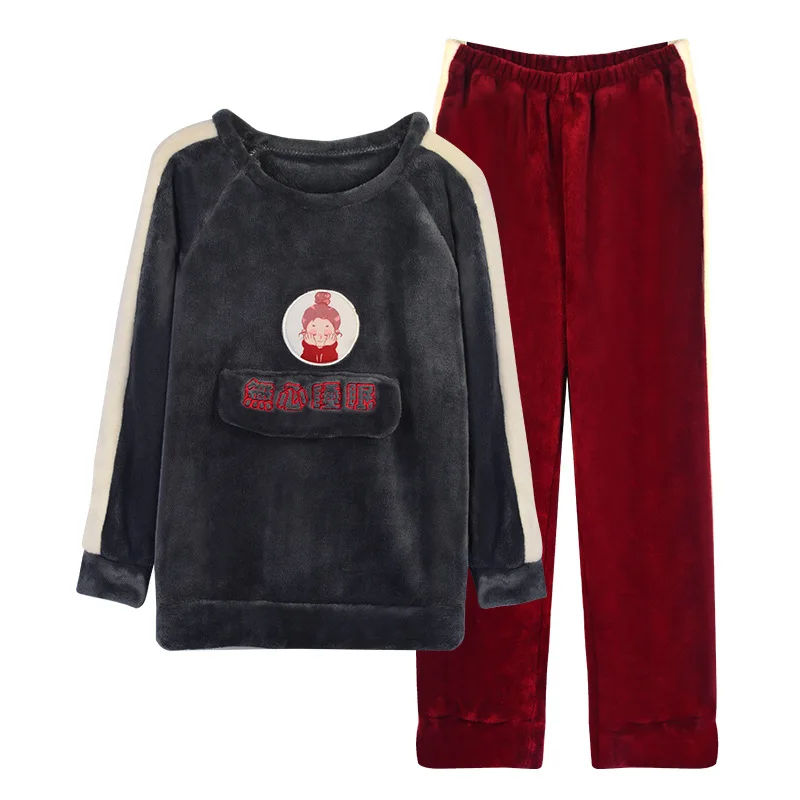 Fashion Thick Warm Winter Pajamas Set 2020 Flannel Cute Sleepwear Women Girl Suit Long Sleeve Pants Home Clothes Casual 2 Pieces